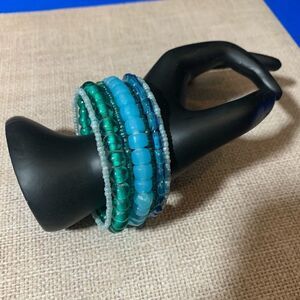 Shades‎ of Blue Glass Bead Wire Cuff Bracelet